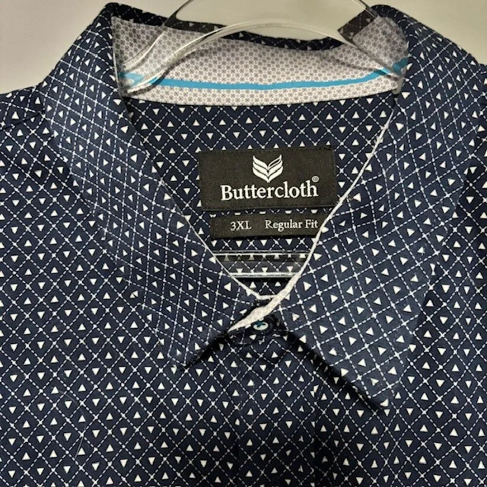 Buttercloth Navy White Diamond Check Long Sleeve Button Shirt 3XL Flip Cuff Prep - Picture 7 of 9